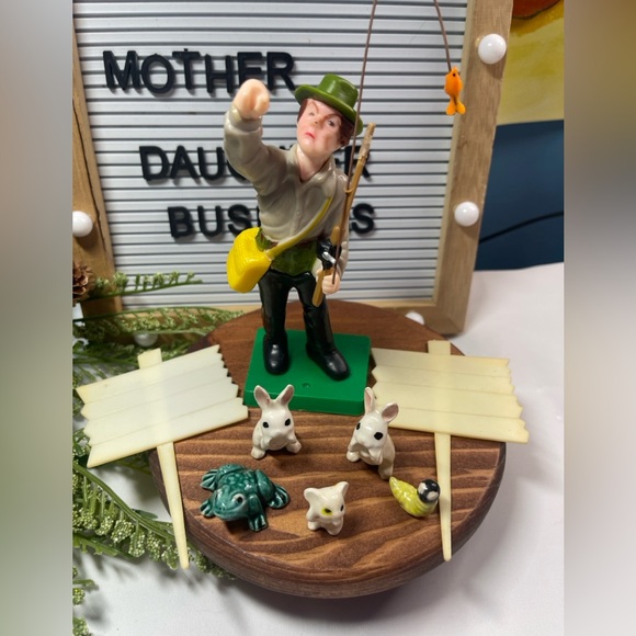 Vintage 1978 Wilton Fisherman Cake Topper Figurine Hong Kong + 1976 Signs - Picture 1 of 5